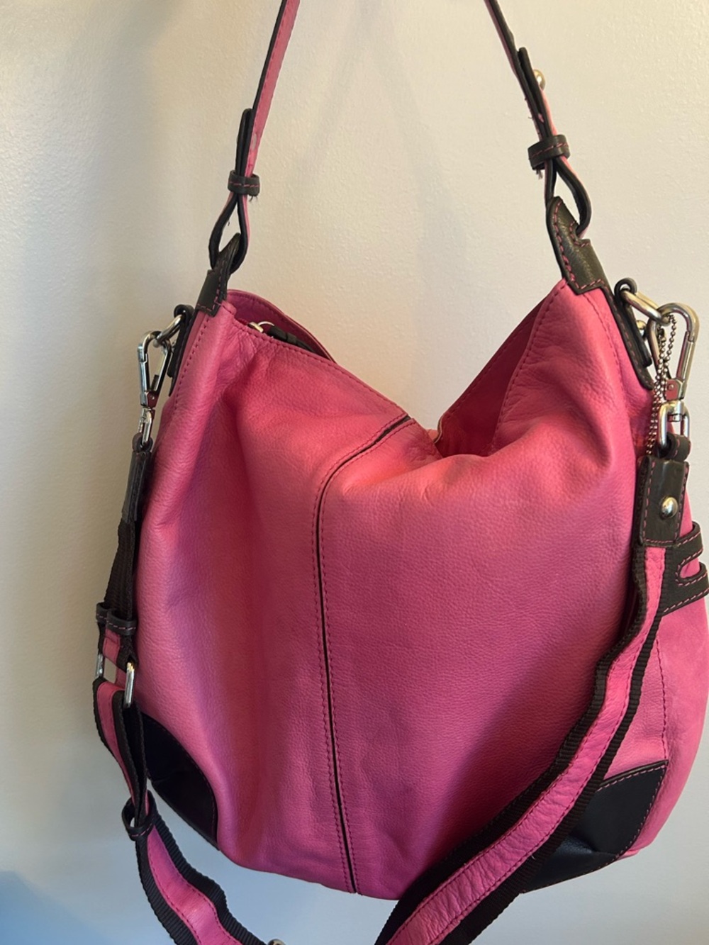 Nino Bossi Pink Leather Shoulder Crossbody Slouchy Handbag Bag
